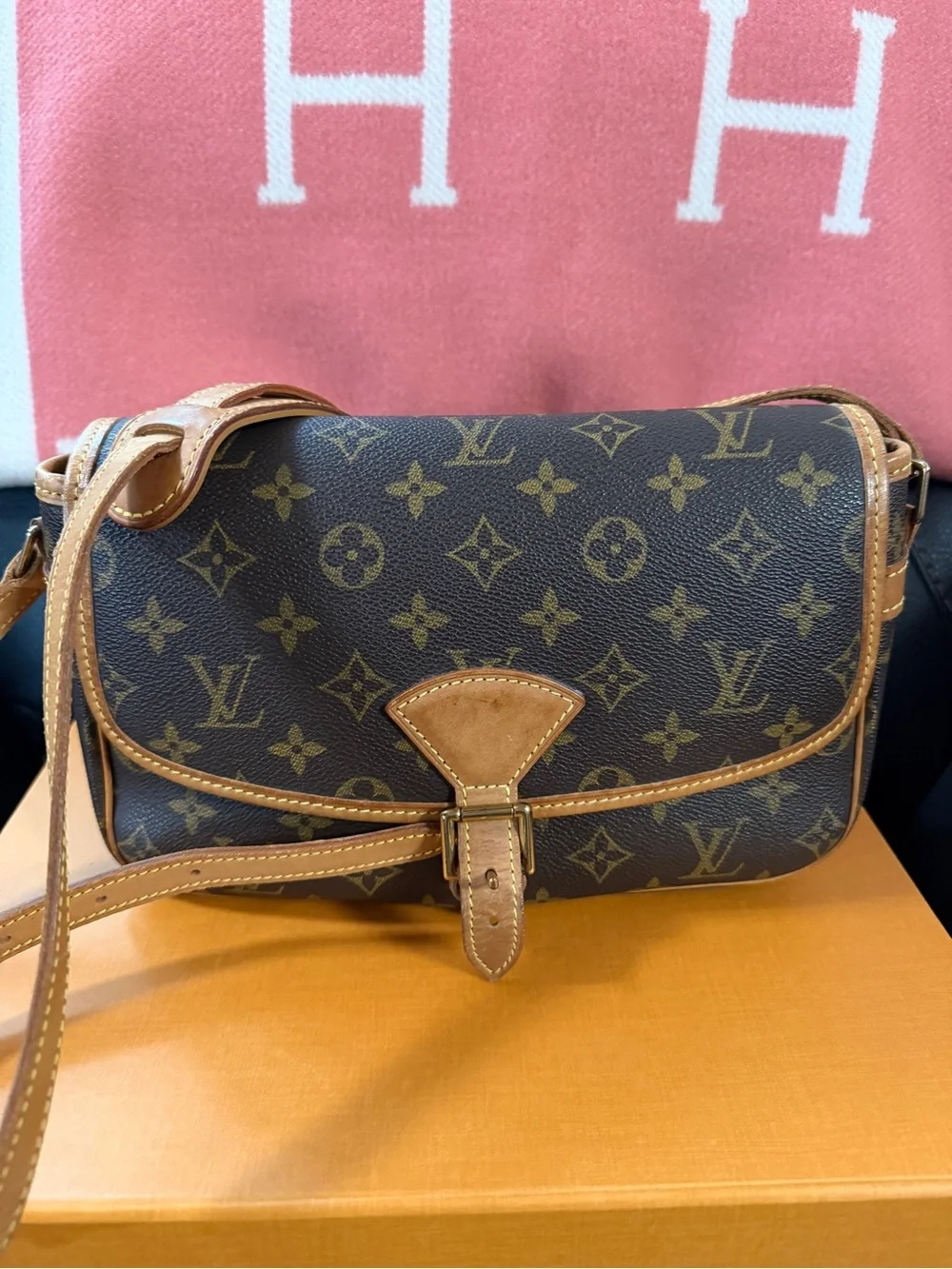 Louis Vuitton Monogram Canvas Shoulder Bag with Tan Trim